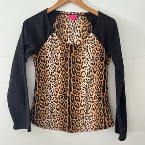 Betsey Johnson Leopard Print fleece Top size small